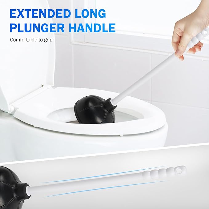 Force Suction Cup Rubber Toilet Plunger with PP Handle, Toilet Bowl Plunger Heavy Duty Pump Clogged Solution for Bathroom Stores Restaurants Strong Sink to Fix Clogged Toilets Drains Sinks (2)