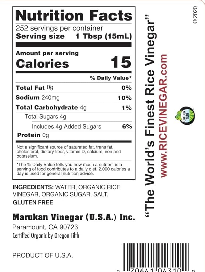 Marukan Organic Seasoned Rice Vinegar Dressing, 1 Gallon (Pack of 2)