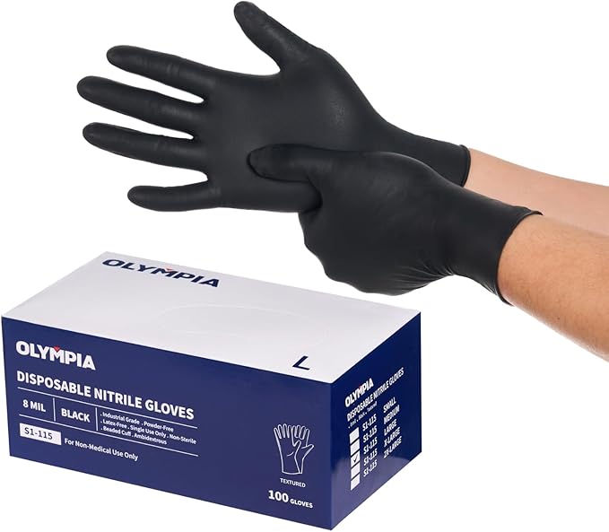 NORTHSKY 8 Mil Disposable Nitrile Gloves, Heavy Duty, Grain Grip, Latex & Powder Free, Black