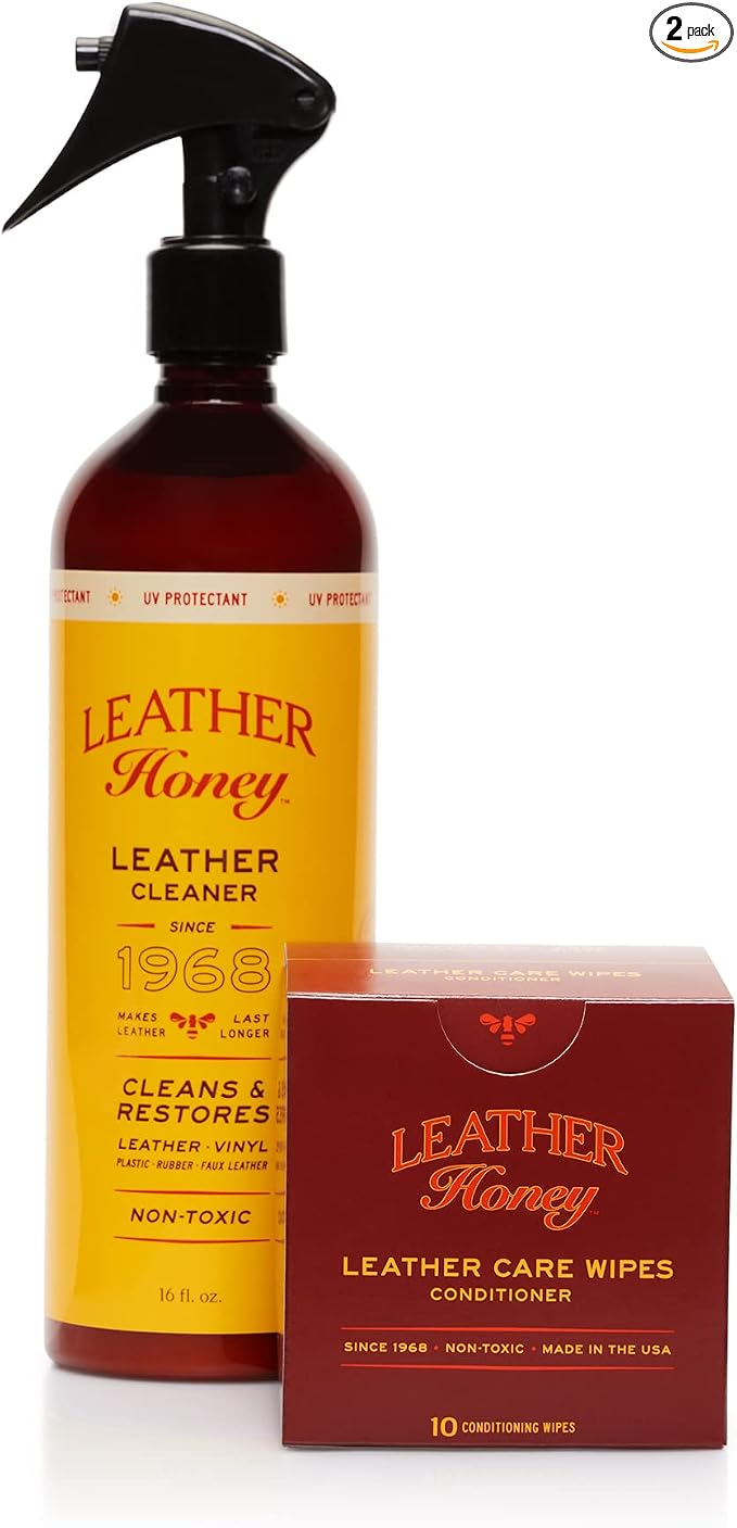 Leather Honey Cleaner and Conditioner Bundle with 16oz Spray Cleaner with UV Protectant and Conditioner Wipes