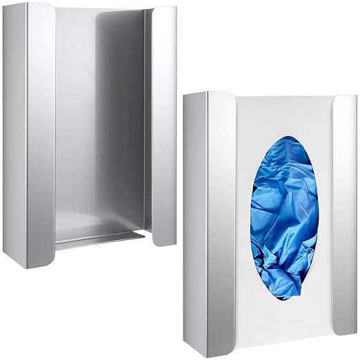 Blulu 2 Pcs Glove Box Holder Dispenser Stainless Steel Wall Mounted Box Organizer Wall Attachment Easily Store and Dispense Your Gloves Masks 9.75"H x 5.5"W X3.5"D