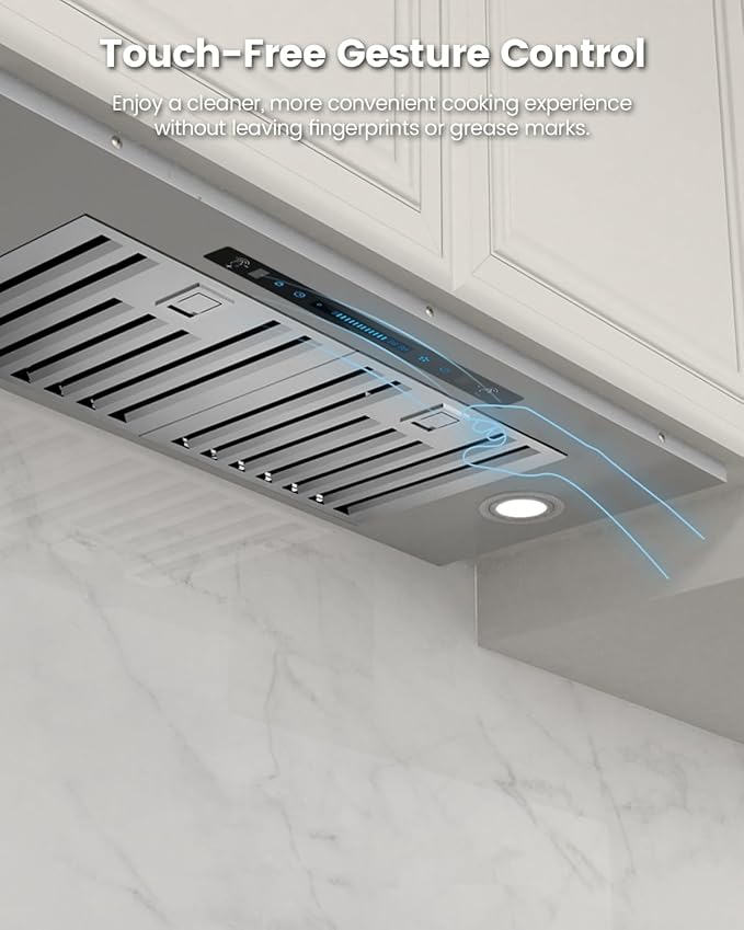 JOCO 30 Inch Range Hood Insert, 900 CFM Stainless Steel Built-In Kitchen Vent Hood, Convertible for Ducted or Ductless Installation, 4-Speed Gesture/Touch/Remote Control, Model B01-30G
