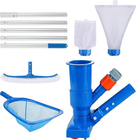 3-in-1 Portable Pool Cleaning Kit for Above Ground Pools - Includes Vacuum Cleaner with Mesh Bags, Brush, Skimmer Nets, 6.2ft Adjustable Pole for Spas, Inflatable or Frame Swimming Pools Maintenance