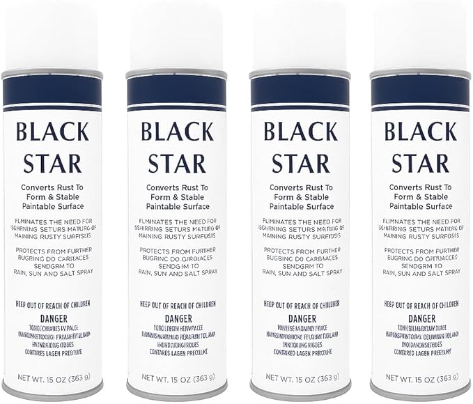 BLACK STAR Rust Converter - Converts Rust on Any Steel Surface - 4 Aerosol Spray Cans