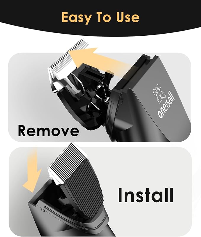 oneisall Quiet Cat Clippers for Matted & Long Hair, 2-Speed Cordless Pet Shaver Grooming Kit for Cats, Small Dogs & Animals (Black)