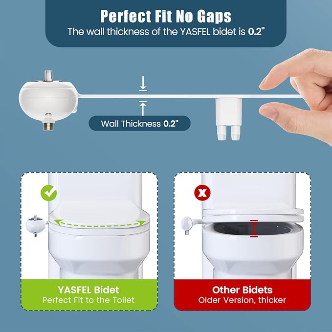 YASFEL Bidet Attachment for Toilet, Toilet Bidet Non-Electric Bidet Toilet Attachment Dual Nozzles for Frontal/Rear Wash, Adjustable Pressure Control (Black/White)