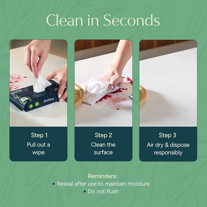 Puracy All-Purpose Cleaning Wipes – Non Toxic All Purpose Cleaner for Grease & Grime, Appliance Wipes, Lemongrass Scent (10.8 oz, 1 Pack, 50 Count)
