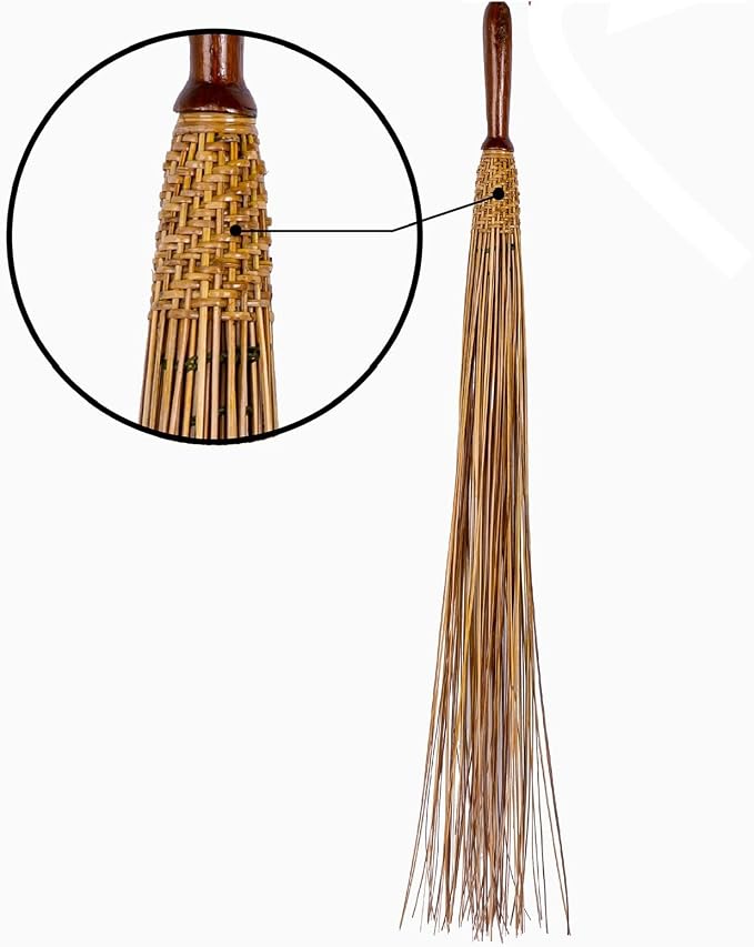1 Piece of 32 inch Multi-Surface Sturdy Outdoor Authentic Coconut Stick Carpet and Rug Beater Thai Natural Coconut Leaf Broom Solid Wood Handle (Classic)