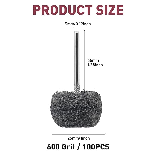 100 PCS Abrasive Buffing Wheels,1 Inch Buffing Polishing Wheel Set for Rotary Tool Accessorie 1/8'' (3mm) Shank, Grey 600 Grits for Metal,Wood, Rust Removal
