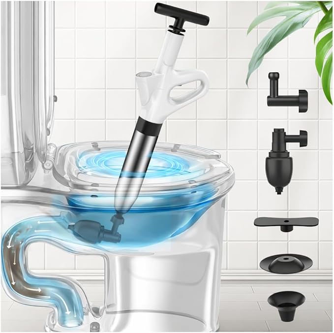 Toilet Plunger,High Pressure Toilet Plunger Heavy Duty,Toilet Auger Air Drain Blaster with Pressure Gauge,Toilet Unclogger for Bathroom and Plumbing Clogs