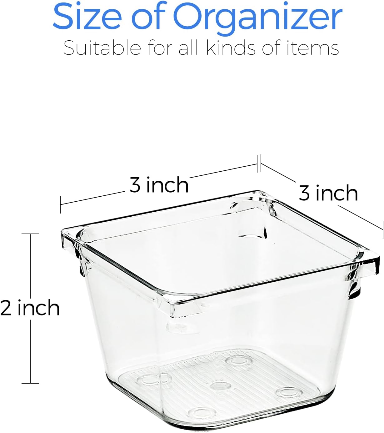 Ravinte 6 Pack Drawer Organizer - 3" X 3" Plastic Storage Bins, Acrylic Organizers with Non-Slip Pads Clear Desk Storage Tray for Makeup, Jewelries, Kitchen Utensils, Bathroom and Office