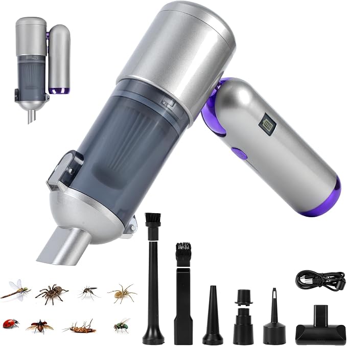 Bug Vacuum Catcher, Mini Handheld Car Vacuum Portable Cordless, 180° Foldable, 17KPa Powerful Suction, Rechargeable Cleaner for Insects, Spiders, Home, Travel & Garden, AeroVac Car Vacuum V15 Pro