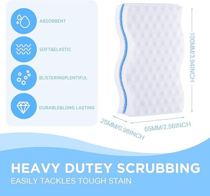 SiliFine 120 Pack Magic Extra Durable Sponge Eraser 3 Layer Density Cleaning Pads in Bulk Thick More Lasting Sponge Eraser for Bathroom Kitchen Floor Bathtub Toilet Cleaner (Blue and White)