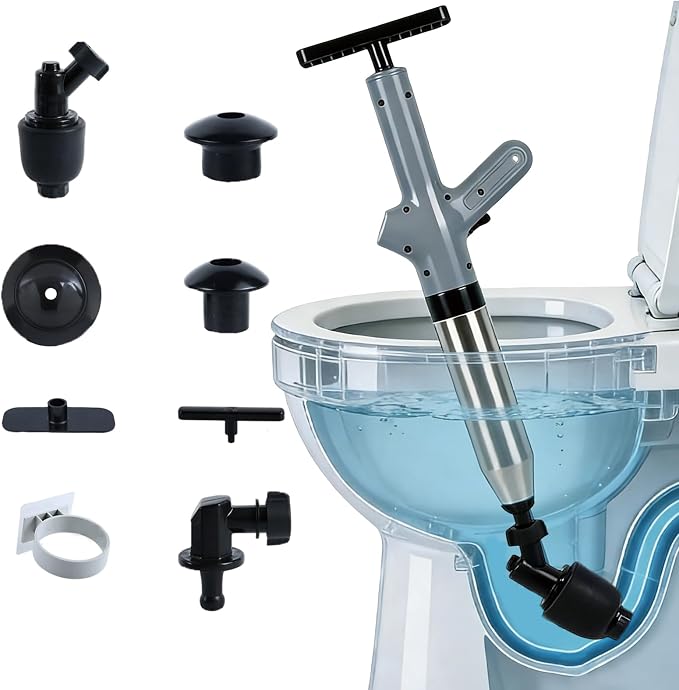 High Pressure Toilet Plunger,Air Drain Unclogger Blaster with Visual Barometer & 6 Different Plunger headss,Upgraded Toilet Plunger,Heavy Duty Clog Remover Kits for Bathroom Sink & Toilet
