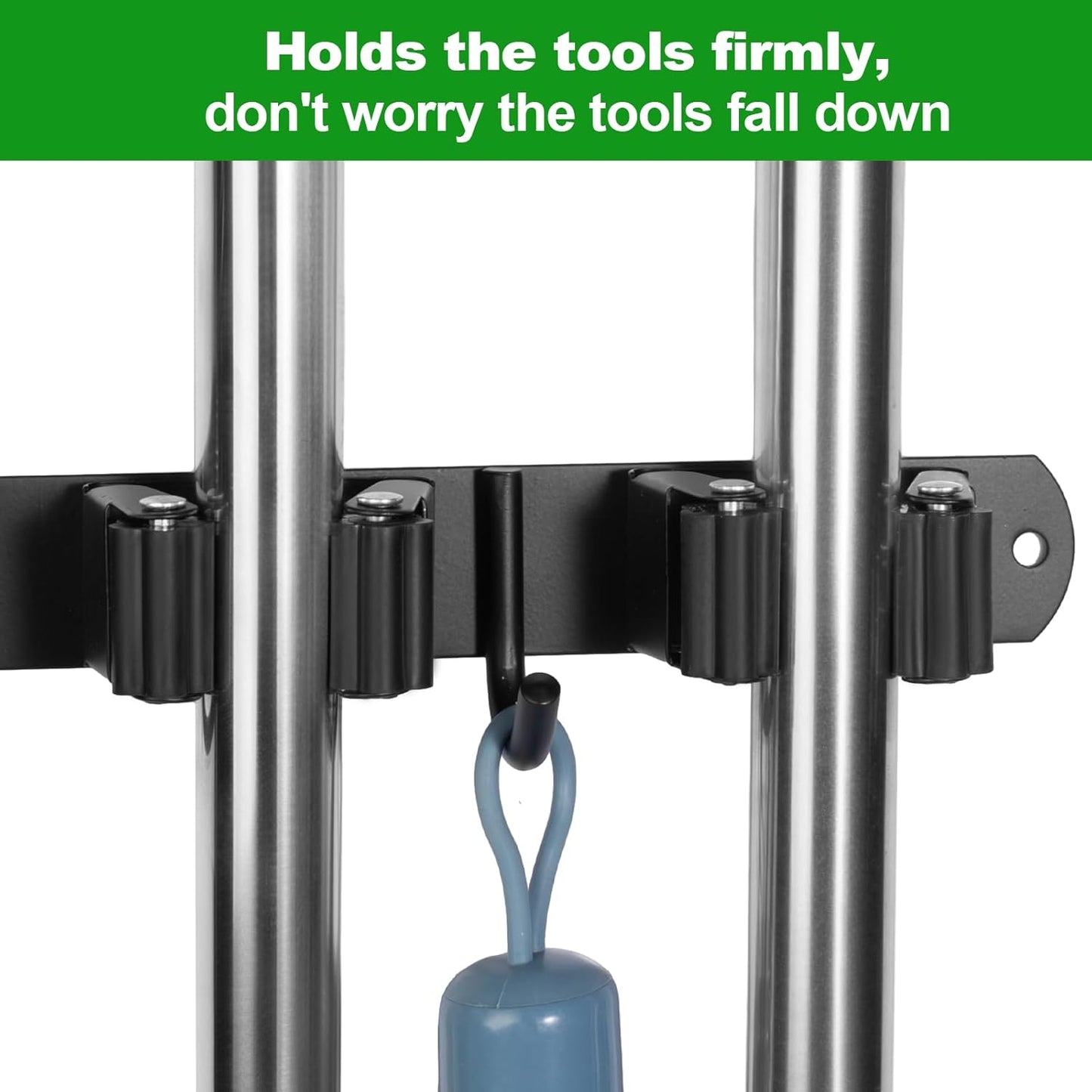 voze 5 Racks and 4 Hooks Mop and Broom Holder Wall Mount, Self Adhesive Heavy Duty Broom Hanger Organizer Storage Tool Racks for Kitchen Garden Laundry Garage Black