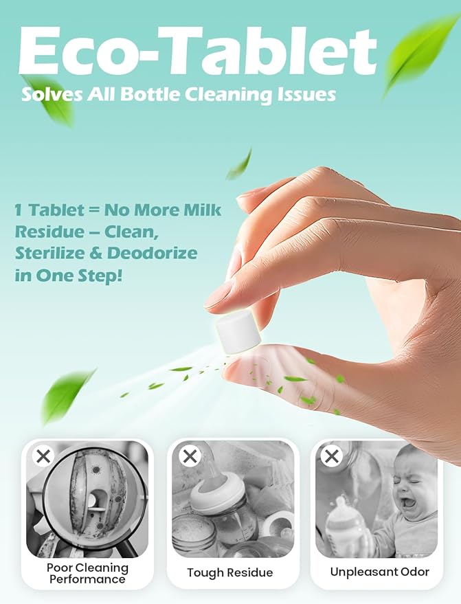 150PCS Official Detergent Cleaning Tablets: for Baby Brezza Grownsy Papablic Momfann Bottle Washer - Baby Bottle Washer Tablets for All Brands Bottles Washers Machines