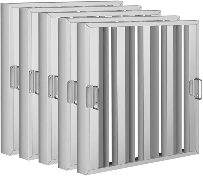 GarveeTech Hood Filters 19.5W x 15.5H Inch, 430 Stainless Steel, Commercial Kitchen Range Hood Baffle Grease Filter, 4 Groove, for Restaurant Exhaust Hood Systems, Easy to Clean (5 Pack)