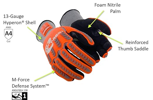 MAGID T-REX Flex Series ANSI A4 Foam Nitrile Coated Impact Gloves, 12 Pairs, Size 11/2XL (TRX443)