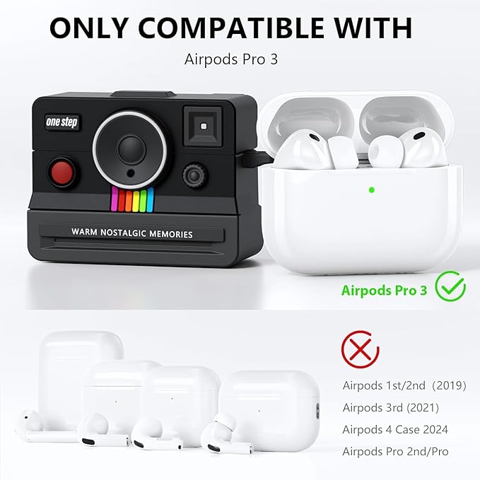 Retro Cases for Apple Airpods iPods Pro 3 Case Cover 2025 - VISOOM Designer Cute Silicone Airpods iPods Pro 3rd Generation Case Cover with Airpod Accessories, Airpod iPod Pro3 Protector Cases-Black