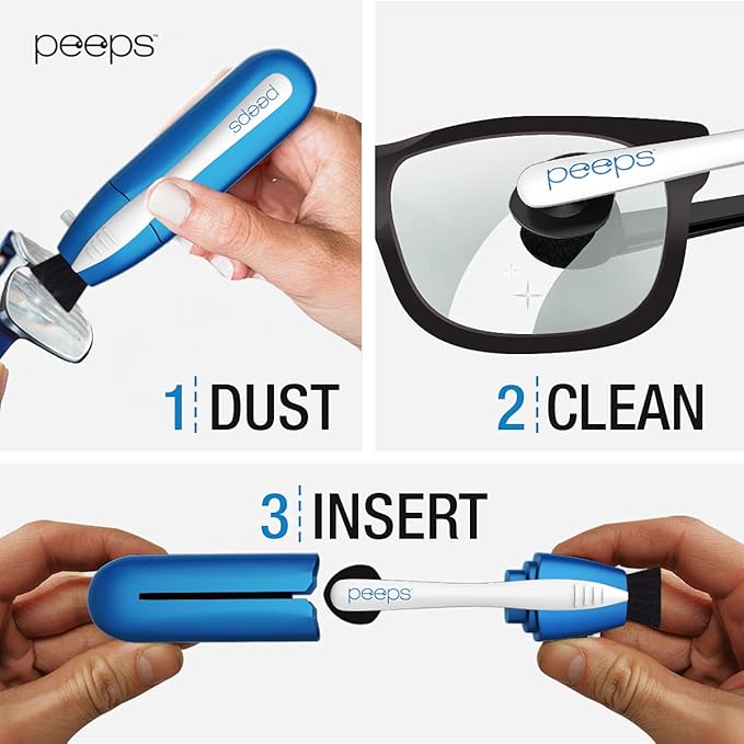Peeps Glasses Cleaner - for Eyeglasses, Reading Glasses, and More - Lens Cleaner with Carbon Microfiber Tech-Soft Touch Blue-1 Count (Pack of 1)