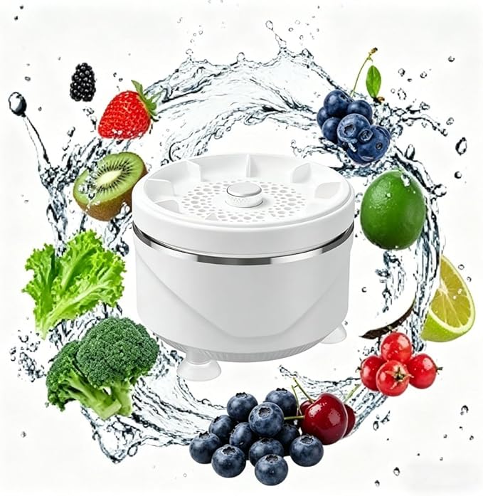 Fruit and Vegetable Cleaner Produce Wash Washer Veggie Spinner Device Natural Portable Kitchen Essentials Home Berry Grape Cleaning Gadget Tool Equipment for Fresh Seed Food Purifier
