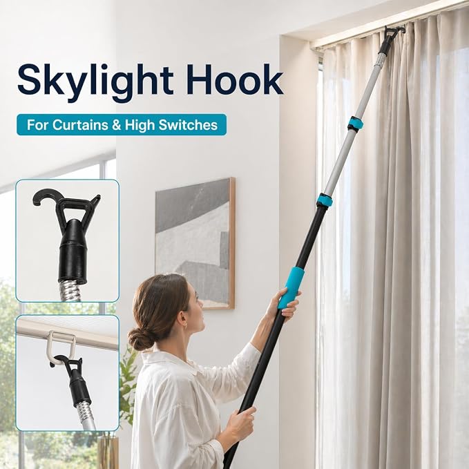 High Ceiling Duster Kit with 4.5-18T Heavy Duty Extension Pole, Reaches Up to 25FT, Includes Microfiber Feather Duster, Cobweb and Ceiling Fan Duster, Window Squeegee Cleaner & Skylight Hook (18FT)
