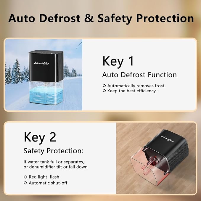 Dehumidifier 58OZ 1657ML Small Dehumidifier for Home Safety Dehumidification 5 Timers 3 Setting Modes Auto Shut Off Protection Adjustable 10 Color Lights Low Noise For Bedroom Bathroom 230 Ft²