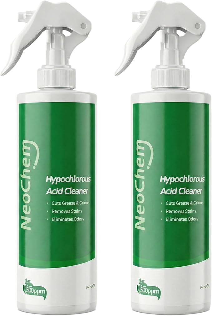 Hypochlorous Acid Spray For Cleaning, 500ppm Hypochlorous Acid,Cuts Grease, Removes Stains, Eliminates Odors - No Rinse, No Harsh Fumes, Biodegradable (16oz*2)