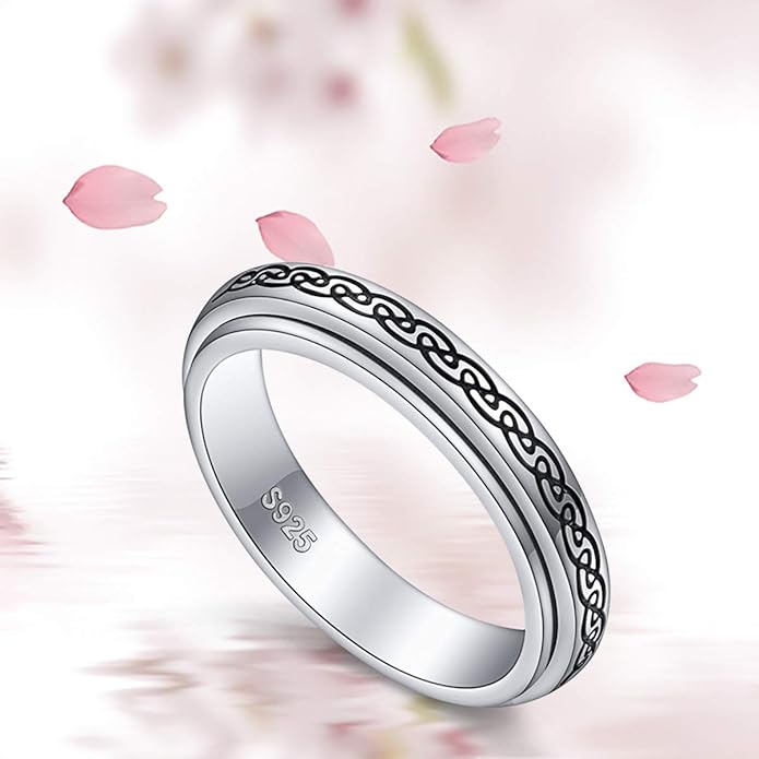 S925 Sterling Silver Spinner Fidget Anxiety Worry Relieving Boredom ADHD Autism Band Rings