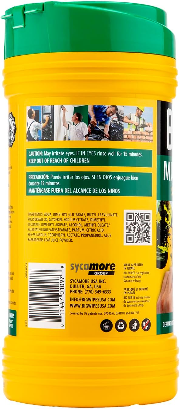 BIG WIPES Heavy Duty Multi Surface Canister, Super Absorbent Cleaning Cloths for Hands, Surfaces, and Tools - 80 Count Canister (1 Pack)