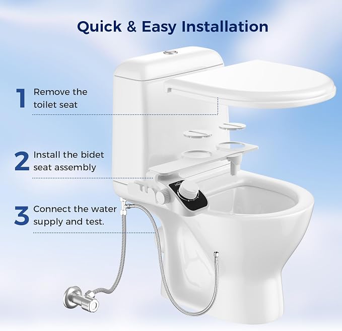 Filtered Bidet Attachment for Toilet, Non-Electric Self Cleaning Bidet Toilet Seat Attachment with Pressure Controls, Dual Nozzles, Multi-Stage Water Softener Filters for Hard Water (White)