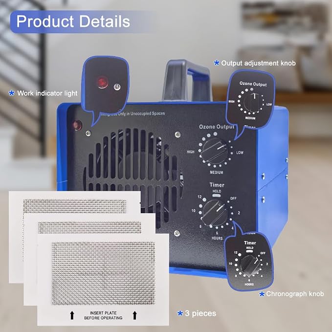 0zone Generator, 3500 Sq/Ft Portable 0zone Machine Ionizer for Commercial, Industrial, Car, Home, Basement