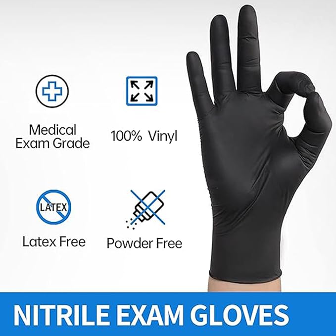 Jointown Unisex Adult Basic Medical Black Nitrile Exam Gloves