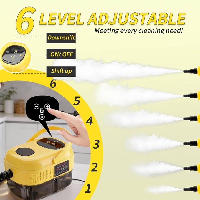 Steam Cleaner,15s Heat-Up 6-Level Adjustable, 2500W Handheld Steam Cleaner for Home with 13 pcs Accessories,Portable Steamer for Kitchens, Grease, Bathroom, Grout,Tile, Floor, Couch and Car