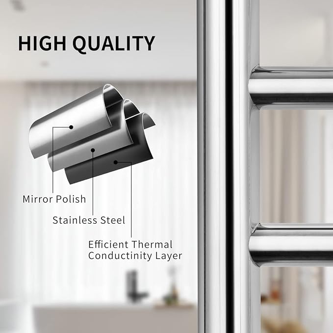 Wall Mounted Towel Warmer 10 Bars with Plug-in and Hardwired Options 3 Working Modes Mirror Polished Stainless Steel 21”W 34”H
