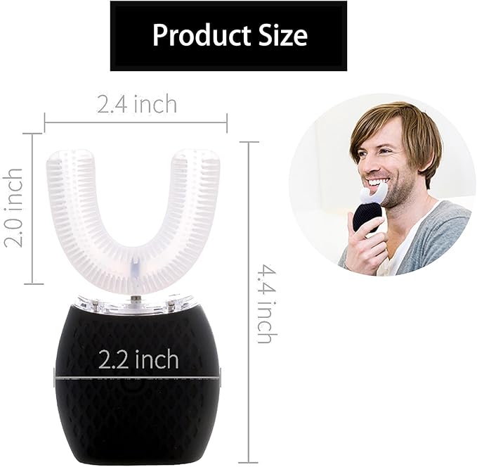 Ultrasonic Toothbrush for Adults Automatic Toothbrush with Soft Bristles Rechargeable Portable 30'' Automatic Timer Wireless Charging Washable for Travel & Home Use (Black)