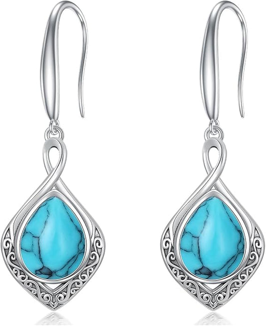 PELOVNY Celtic Knot Filigree Earrings for Women 925 Sterling Silver Moss Agate/Birthstone Infinity Earrings Birthday Christmas Jewelry Gifts for Mom Daughter Wife Sister