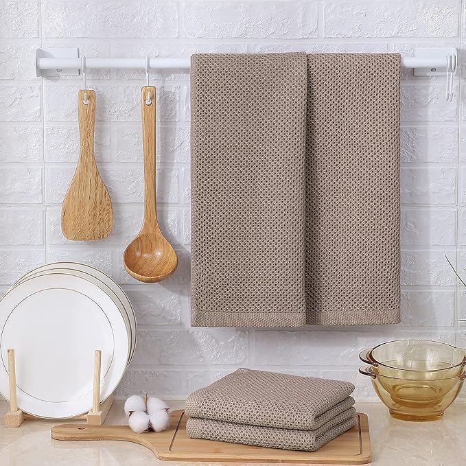 Kitinjoy 100% Cotton Waffle Weave Kitchen Hand Towels (13 X 28 Inches, Mixed Color), 12-Pack Super Soft and Absorbent Dish Towel for Drying Dishes