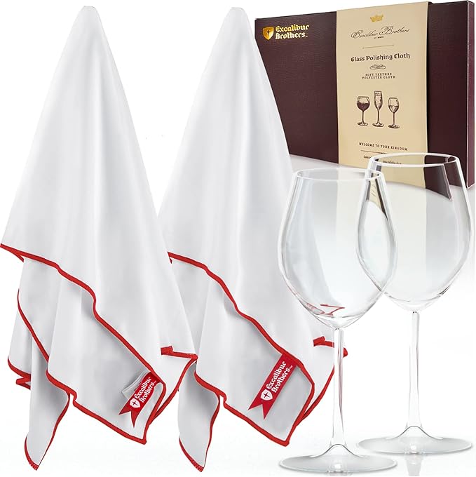 Premium Glass Polishing Cloth 23.5" x 20" (2 Pack) - Streak and Lint Free Wine Cloths, Large Polishing Cloth for Glassware, Wineglass Cleaner Best Gifts for Men (White)