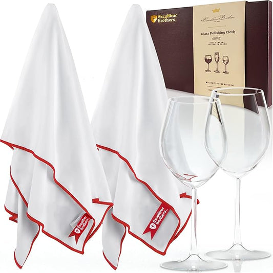 Premium Glass Polishing Cloth 23.5" x 20" (2 Pack) - Streak and Lint Free Wine Cloths, Large Polishing Cloth for Glassware, Wineglass Cleaner Best Gifts for Men (White)