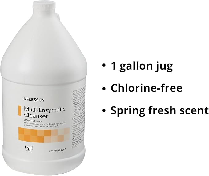 McKesson Multi-Enzymatic Cleanser for Surgical Instruments & General Healthcare Equipment, 1 Gallon [Pack of 1] Spring Fresh