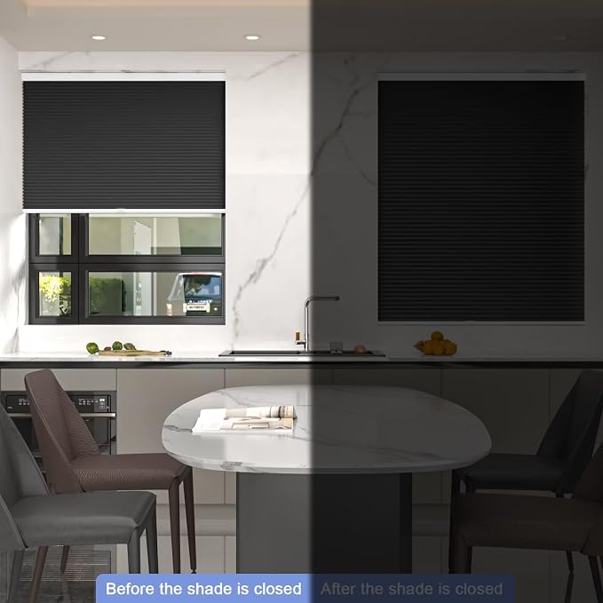 MYshade Cordless Cellular Window Shades No Tools No Drill Blackout Blinds for Indoor Windows Size 48" Wide X 72" Height Black Room Darkening Window Blinds for Bedroom, Bathroom, Kitchen, Living Room