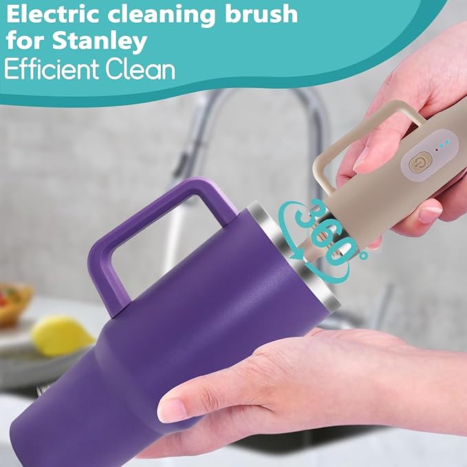 5 in 1 Electric Bottle Brush Cleaner Compatible Stanley Bottle Brush Straw Cleaner Multifunction Rechargeable IPX6 Waterproof Extra Long Design for Stanley Cup, Sports Bottle and More (Beige)