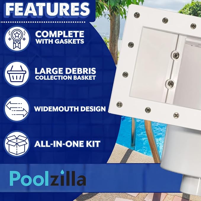Poolzilla Wide-Mouth Complete Thru-Wall Skimmer Kit for Above-Ground Swimming Pool, White
