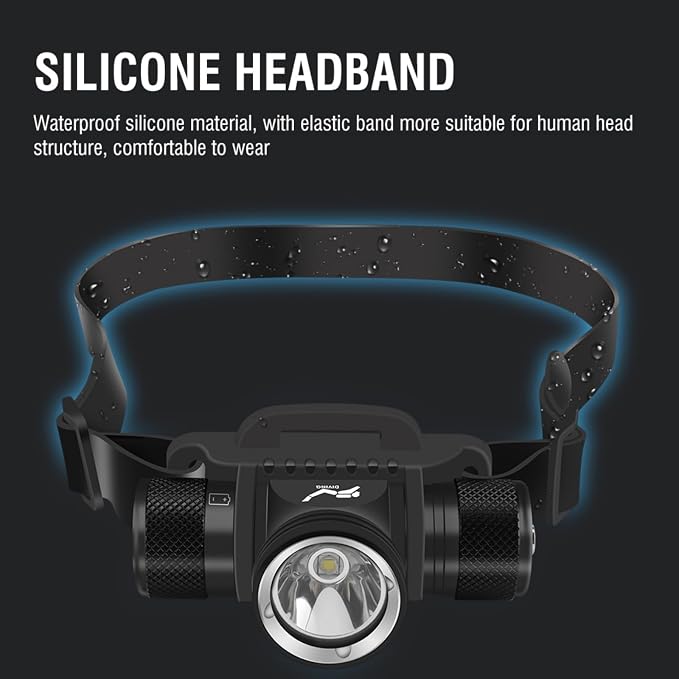 WINDFIRE Scuba Diving Light, Long Range Diving Flashlight Headlamp, 5 Modes Dive Flashlight, Ultra Bright IPX8 Waterproof Underwater 80 Meters Safety Snorkeling Head Light with Power Indicator
