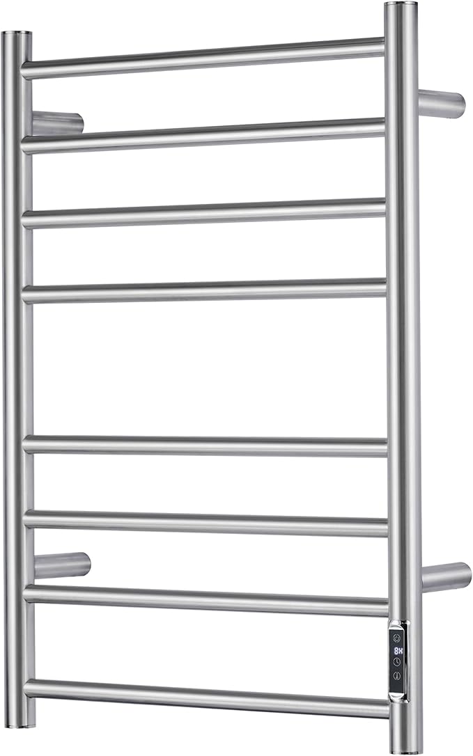 Towel Warmer Bathroom Wall Mounted Drying Rack Plug-in Electric Heated Towel Rack Stainless Steel Brushed Timer & Temperature Control 8 Bar