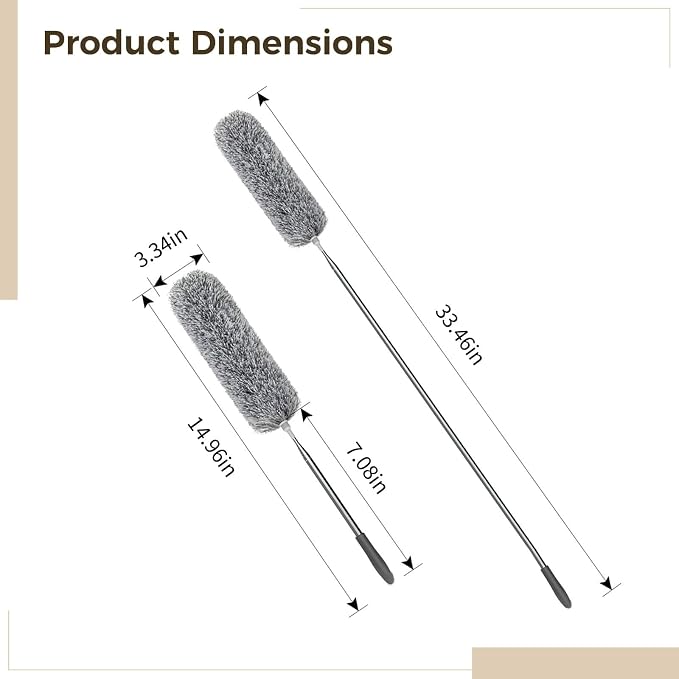 12 PCS Microfiber Feather Dusters, Extendable from 31 to 13 Inches, Bendable Washable Cleaning Tools, Metal Pole Ceiling Fan Dusters for Car Office Window Furniture Conditioner