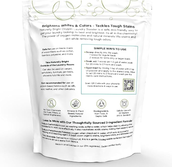 Heritage Park Naturally Bright Oxygen Powder - Laundry Detergent Booster, Color-Safe, Chlorine-Free, Bleach-Free - Unscented, Ultra Concentrated (2.5 LBS)