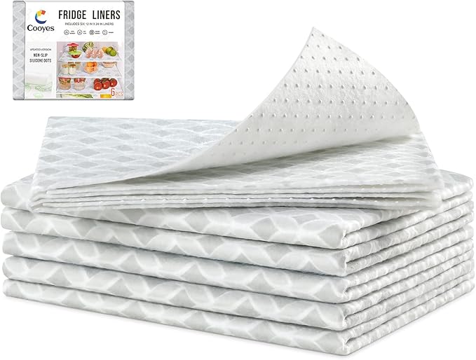Cooyes French Door Refrigerator Liners 17.7" x 36", Absorbent Strong Grip Fridge Mats Machine Washable, Non-Adhesive Refrigerator Shelf Liner for Fridge Bins & Kitchen Cabinets