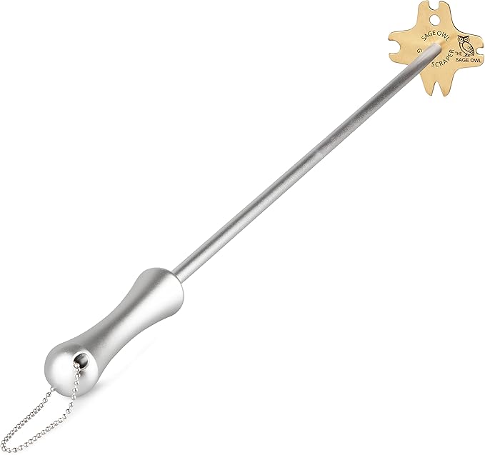 Sage Owl Bristle-Free Brass BBQ Grill Scraper with 17.5’’ Handle and Extra Portable Standard Stainless Steel Barbecue Grill Cleaner Tool - Cooking Stocking Stuffers Men